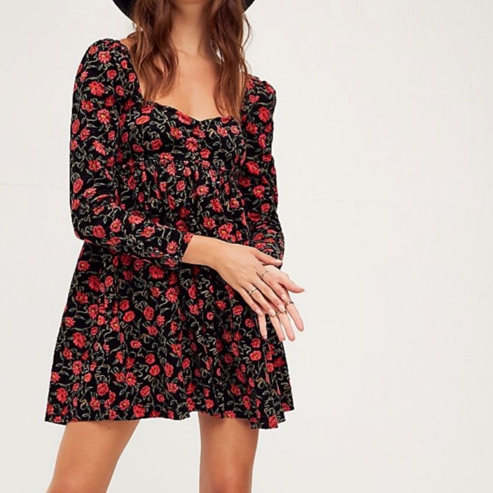 Free People Bessie Babydoll Mini Dress Long Sleeve Medium Ruffle Fall Winter